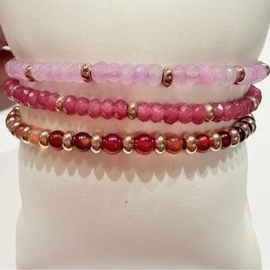 Lola Rose London Set of 3 Pink & Berry Gemstone Bracelets - Adjustable